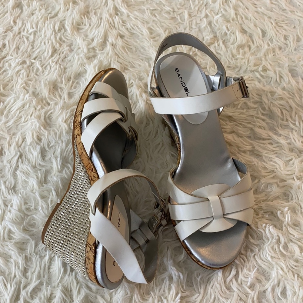 Bandilino White Wedge Cork Weaved Sole Strapped